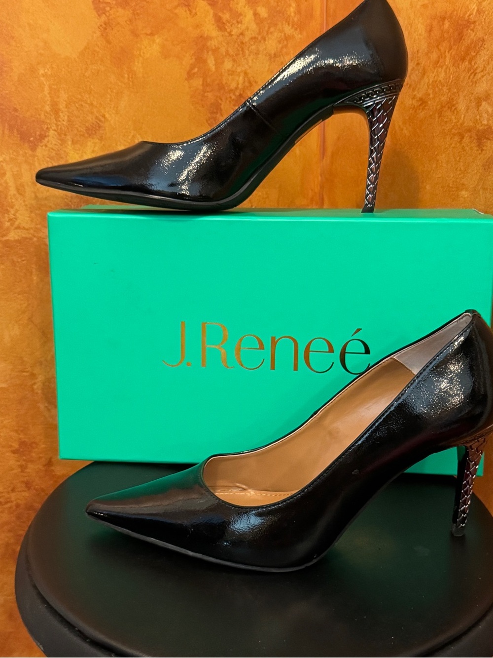 J.Renee Black Patent Pointed Stiletto Pumps